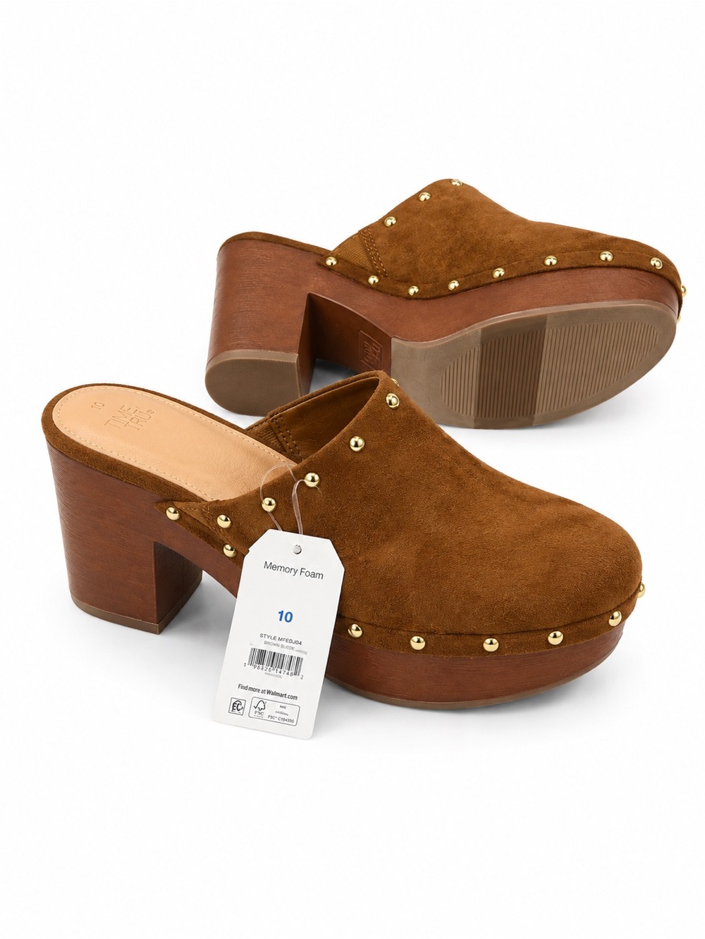 Time and Tru Brown Suede Studded Clog Mules